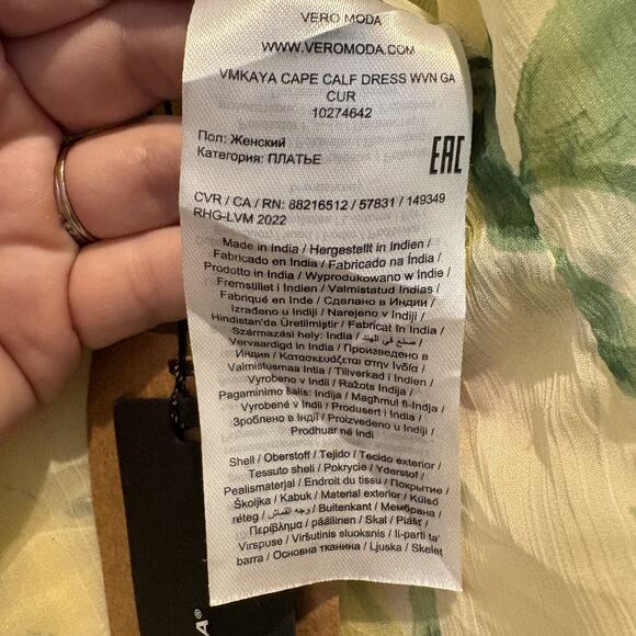 NWT Lemon Print Midi Dress Women 18 Yellow Vero Moda Curve Sheer Flutter Sleeve - Picture 14 of 16